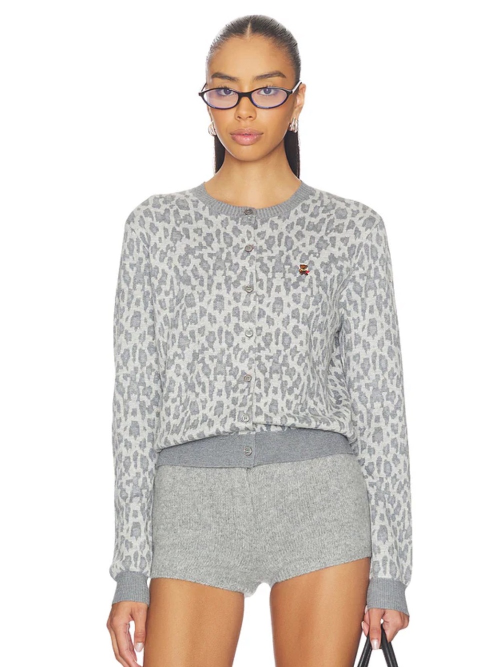 NWT Danielle Guizio June Relaxed Cardigan in Grey Leopard